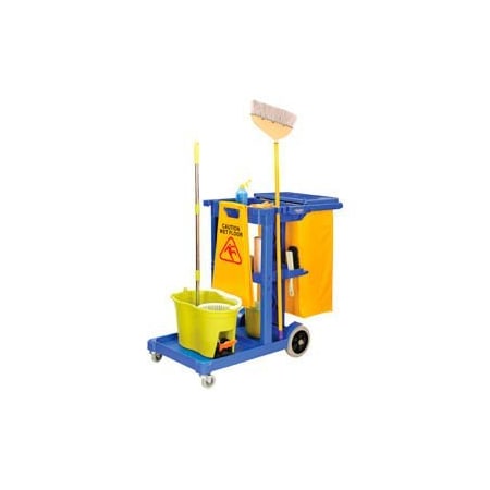 Global Equipment Janitor Cart Blue with 25 Gallon Vinyl Bag CA1700